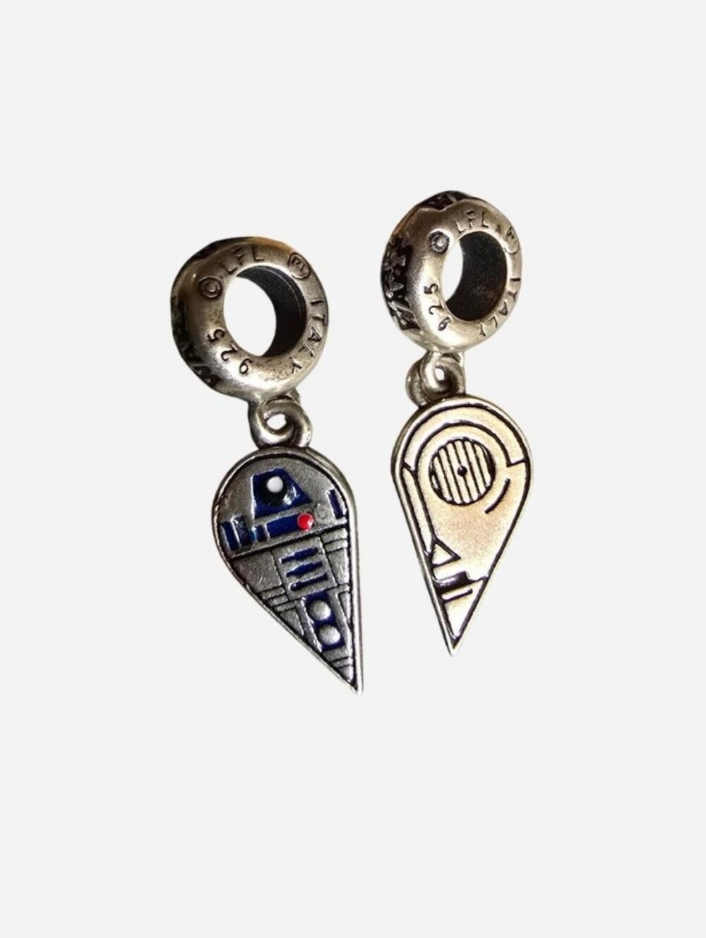 Sterling Silver Star Wars R2-D2 Dangle Charm Pair